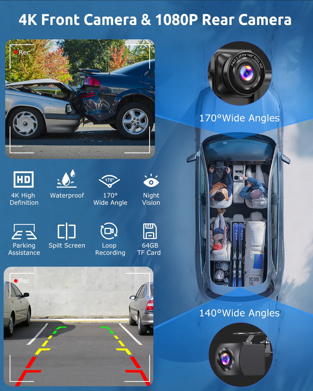 10.26"4K 64G TouchScreen Portable Wireless CarPlay Android Auto Truck Dash Car Stereo Bluetooth GPS Navi Reversing Wide-Angle FM