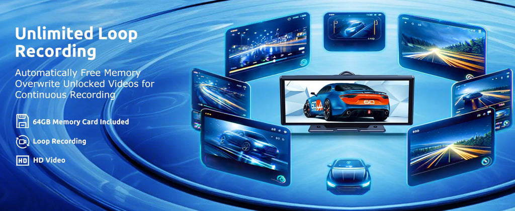 10.26"4K 64G TouchScreen Portable Wireless CarPlay Android Auto Truck Dash Car Stereo Bluetooth GPS Navi Reversing Wide-Angle FM