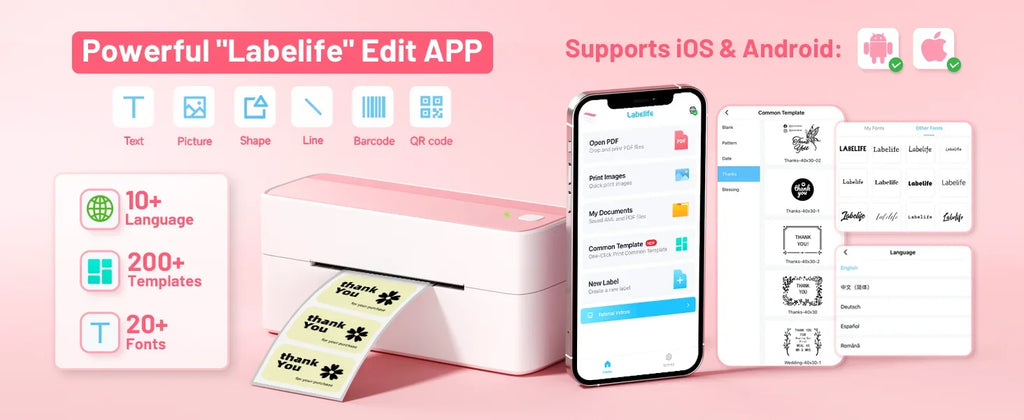 Phomemo 241 Bluetooth Thermal Label Printer Wireless Small Shipping Label Printer 4X6 Compatible with iPhone Android Mac Window