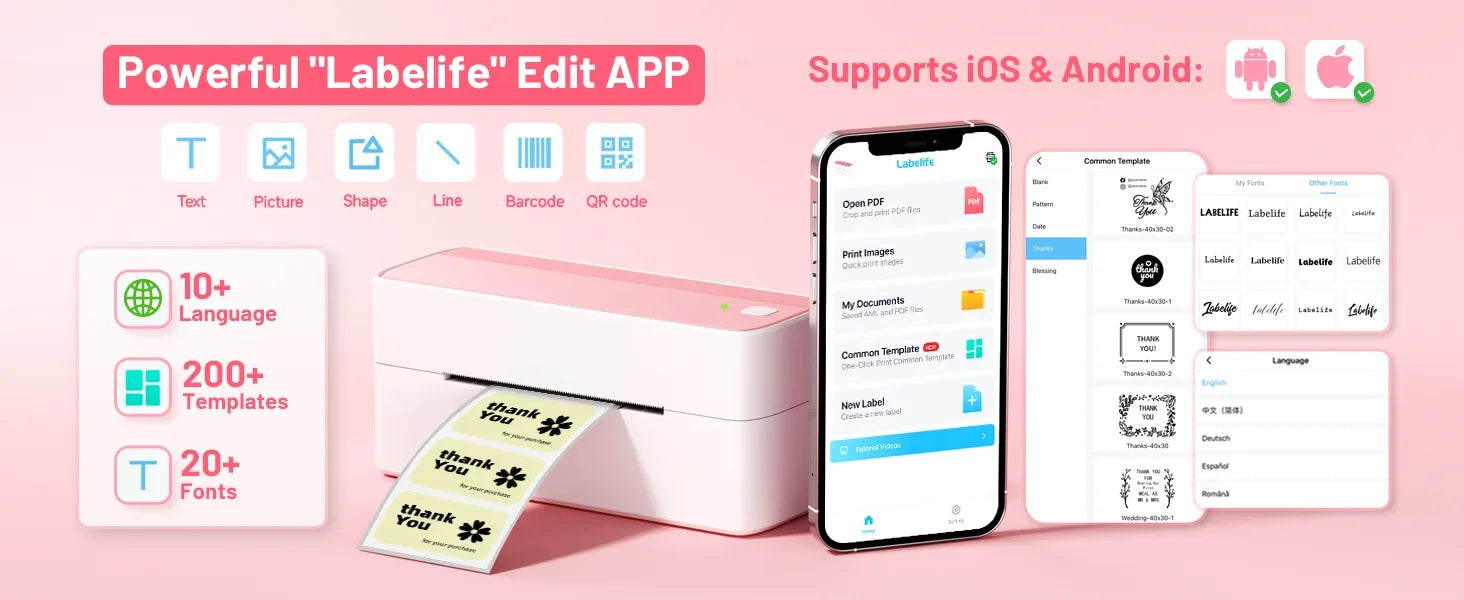 Phomemo 241 Bluetooth Thermal Label Printer Wireless Small Shipping Label Printer 4X6 Compatible with iPhone Android Mac Window
