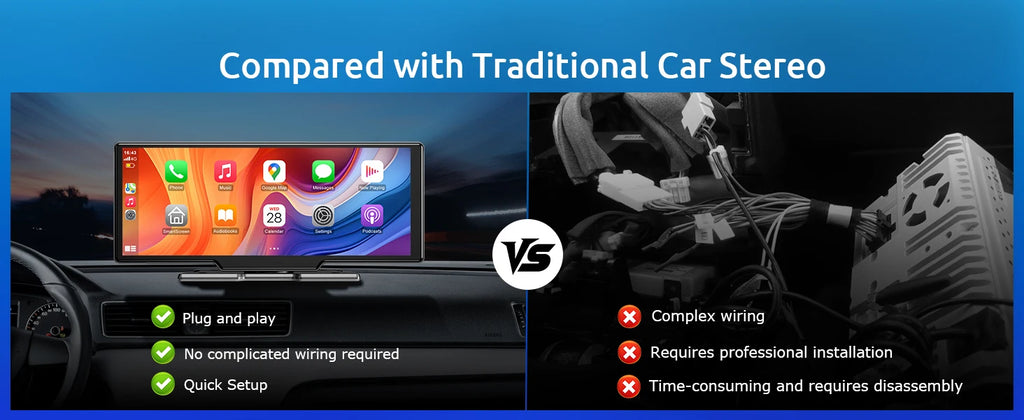 10.26"4K 64G TouchScreen Portable Wireless CarPlay Android Auto Truck Dash Car Stereo Bluetooth GPS Navi Reversing Wide-Angle FM