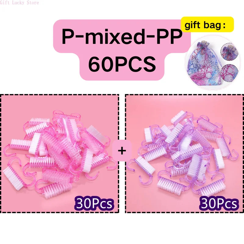 1/5/10/60Pcs Plastic Nail Brushes Mix Color Nail Hand Scrubbing Cleaning Brush Dust Cleaner Nail Art Manicure Soft Remover Tools