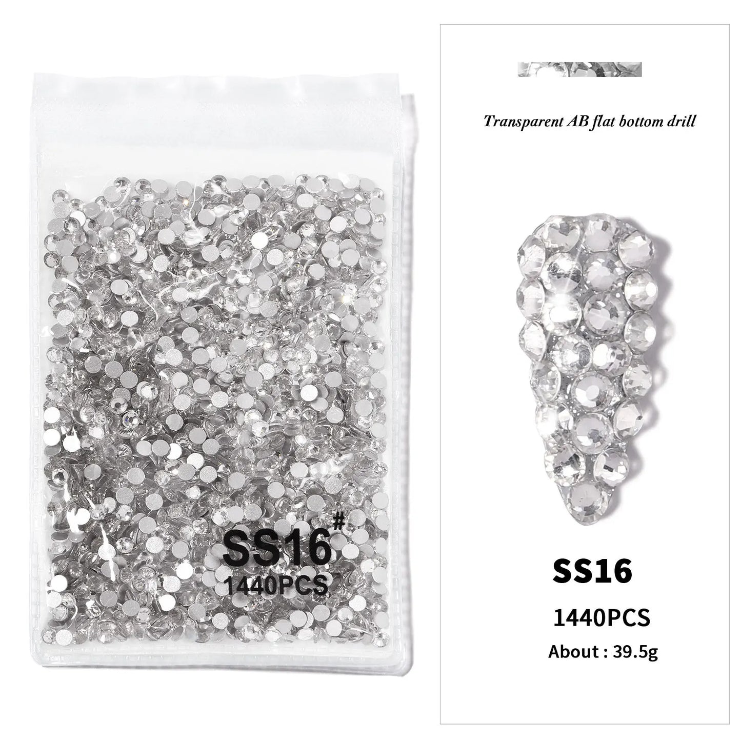 1440Pcs/bag AB/Clear Round Mini Nail Diamond SS3-SS16(1.3-4mm) FlatBack Non-Hotfix Nail Crystal Crystal Clear AB Manicure Glass