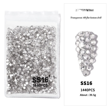 1440Pcs/bag AB/Clear Round Mini Nail Diamond SS3-SS16(1.3-4mm) FlatBack Non-Hotfix Nail Crystal Crystal Clear AB Manicure Glass