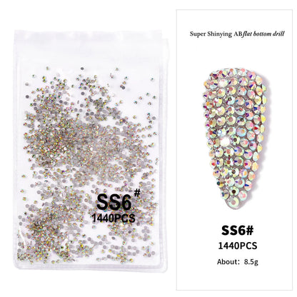 1440Pcs/bag AB/Clear Round Mini Nail Diamond SS3-SS16(1.3-4mm) FlatBack Non-Hotfix Nail Crystal Crystal Clear AB Manicure Glass