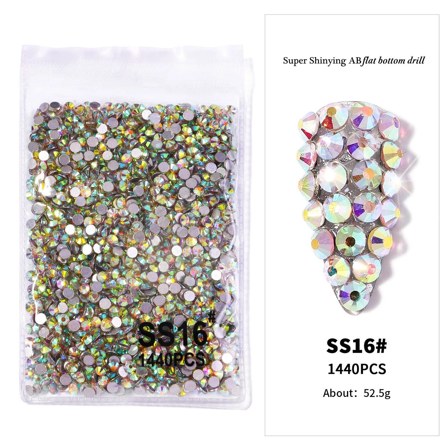 1440Pcs/bag AB/Clear Round Mini Nail Diamond SS3-SS16(1.3-4mm) FlatBack Non-Hotfix Nail Crystal Crystal Clear AB Manicure Glass