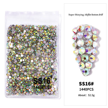 1440Pcs/bag AB/Clear Round Mini Nail Diamond SS3-SS16(1.3-4mm) FlatBack Non-Hotfix Nail Crystal Crystal Clear AB Manicure Glass