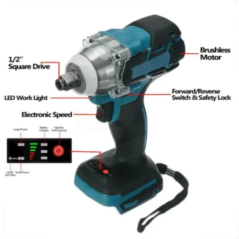 18V Cordless Electric Screwdriver Speed Brushless Impact Wrench Rechargable Drill Driver LED Light For Makita Battery With Socke