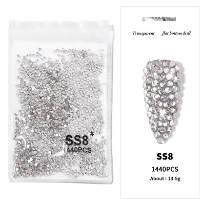 1440Pcs/bag AB/Clear Round Mini Nail Diamond SS3-SS16(1.3-4mm) FlatBack Non-Hotfix Nail Crystal Crystal Clear AB Manicure Glass